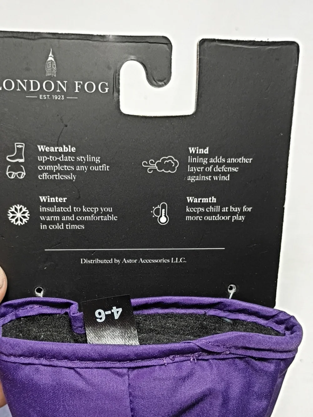 NWT London Fog Purple Ski Gloves Girls 4-6 Year Winter